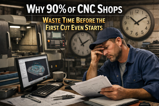 CNC workshop showing an idle CNC machine as time is lost during setup and job preparation